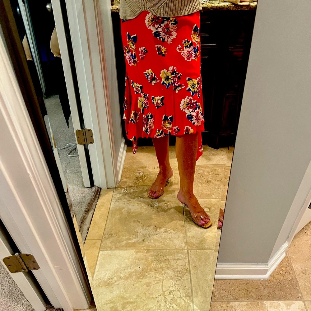 Floral Red Midi Skirt
